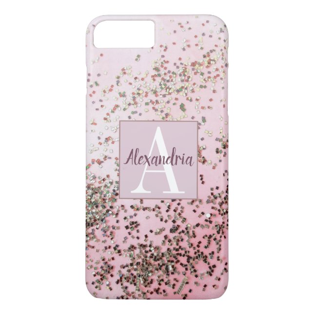 Coques Case-Mate iPhone Monogramme Champagne Confetti Rose (Dos)