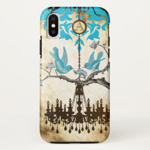 Coque Case-Mate Pour iPhone Monogramme Chandelier d'oiseaux en fleurs de ceris