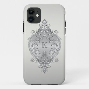 Coque iPhone 11 Monogramme chic et fleuri de diamants