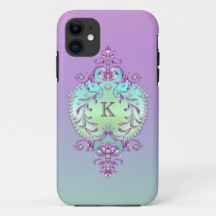 Coque iPhone 11 Monogramme chic et fleuri de diamants