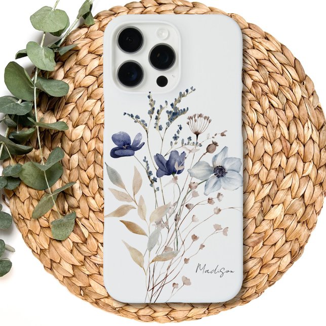 Coques Case-Mate iPhone Monogramme Chic Joli Aquarelle Bleu Flower (Close up)