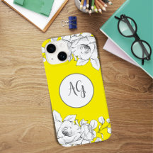 Monogramme Chic Moderne Jaune Floral Blanc