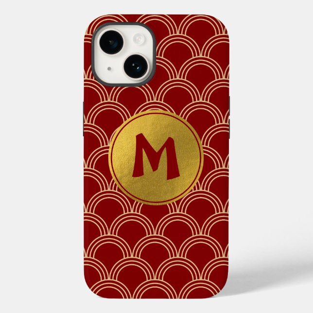 Coques Case-Mate iPhone Monogramme chinois traditionnel rouge et or Motif (Verso)