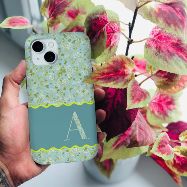 COQUES Case-Mate iPhone MONOGRAMME CLASSÉ UN BÉBÉ BLEU FLORAL BOTANIQUE (Créateur téléchargé)