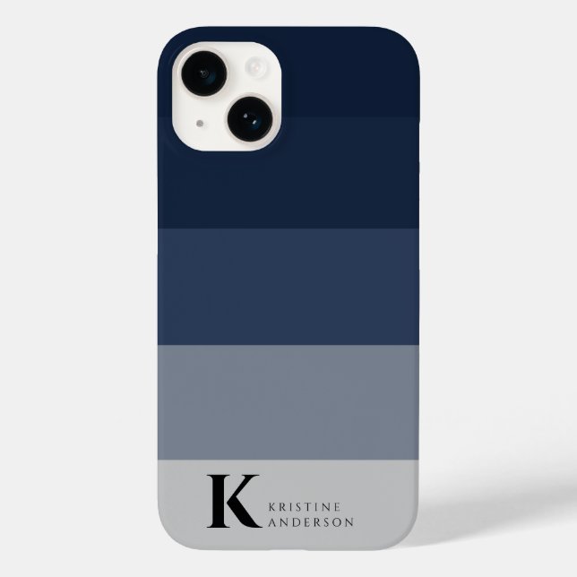 Coques Case-Mate iPhone Monogramme classique bleu marine simple Ombre gris (Verso)
