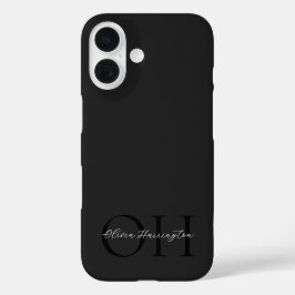 Coques iPhone 16 Monogramme classique moderne noir et blanc