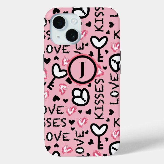Coques Case-Mate iPhone Monogramme Coeurs roses Aimer Baisers Saint Valent (Verso)