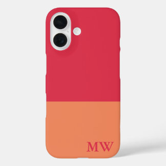 Coques iPhone 16 Monogramme couleur bloc rose foncé et orange