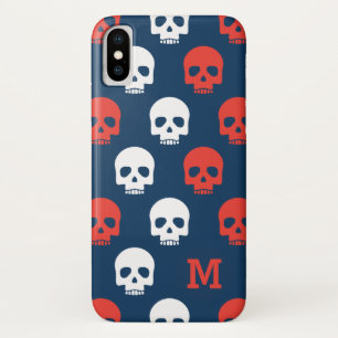 Case-Mate iPhone Case Monogramme. Crânes rouges et blancs modernes.