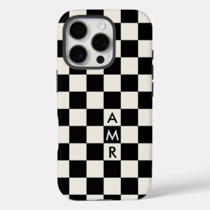 Coques iPhone 16 Pro Monogramme Crème noire À damiers Motif