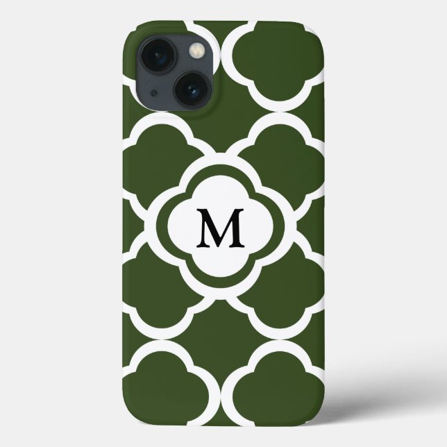 Coques Case-Mate iPhone Monogramme Cypress vert et blanc Quatrefoil (Verso)
