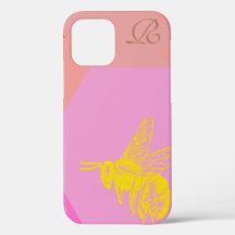Monogramme d'abeille jaune moderne Coque-Mate coqu