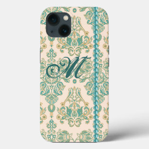 Case-Mate iPhone Case Monogramme Damas Turquoise, Faux Pearls iPhone 13