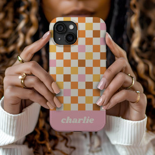 Coque Pour iPhone 15 Monogramme damier rétro tendance