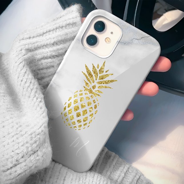 Coques Case-Mate iPhone Monogramme d'ananas Marbre blanc (Créateur téléchargé)