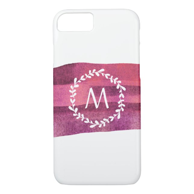 Coques Case-Mate iPhone Monogramme d'aquarelle bleu et bordeaux (Dos)