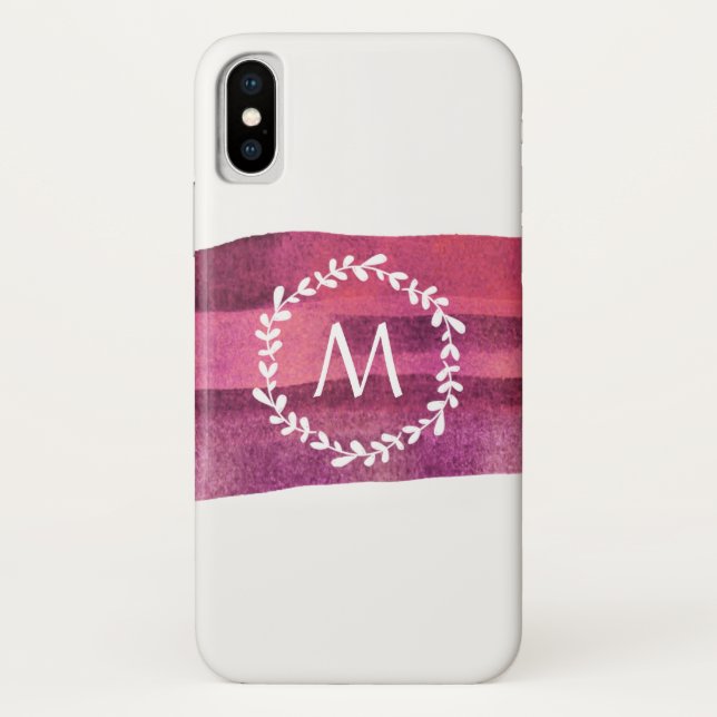 Coques Case-Mate iPhone Monogramme d'aquarelle bleu et bordeaux (Dos)