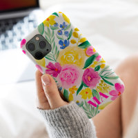 monogramme d'aquarelle florale jaune rose-poule gr