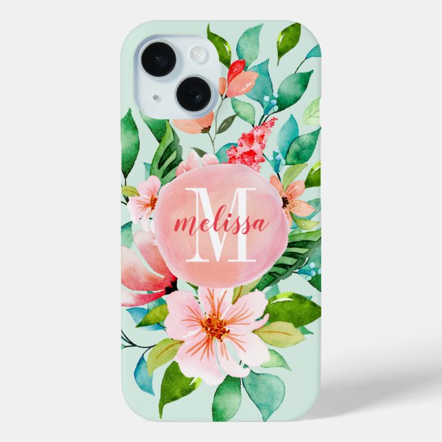 Coques Case-Mate iPhone Monogramme d'aquarelle florale Paradise (Verso)
