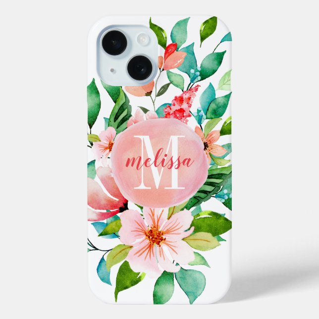Coques Case-Mate iPhone Monogramme d'aquarelle florale Paradise (Verso)