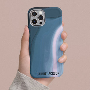 Case-Mate iPhone Case Monogramme d'aquarelle océanique moderne Wavy Blue