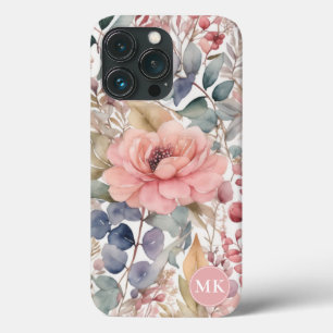 Case-Mate iPhone Case Monogramme d'aquarelle rose rose-rose rustique