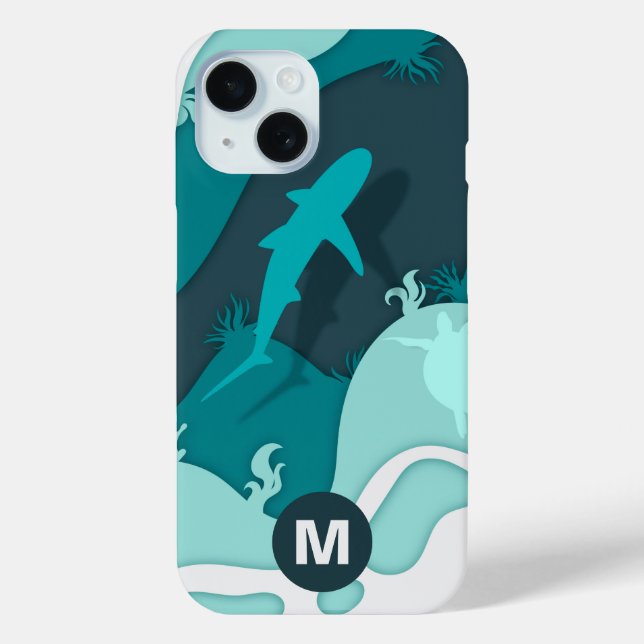 Coques Case-Mate iPhone Monogramme d'art abstrait de requin cool (Verso)