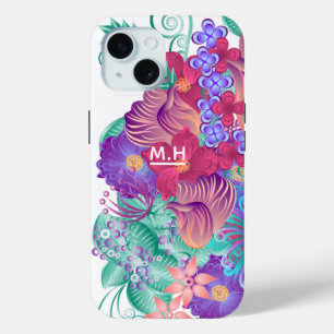 Coque Pour iPhone 15 Monogramme d'Art Botanique Whimsical Moderne