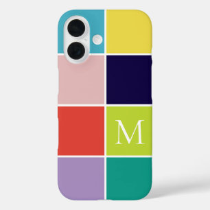 Coques iPhone 16 Monogramme de bloc de couleur carré moderne