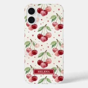 Coques iPhone 16 Plus Monogramme de cerises à l'aquarelle
