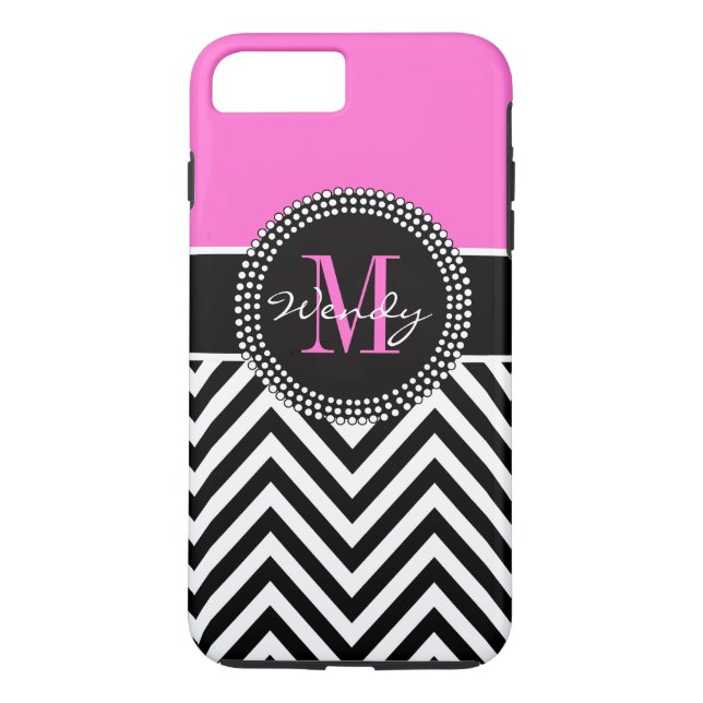 Coques Case-Mate iPhone Monogramme de Chevron rose et noir Élégant (Dos)