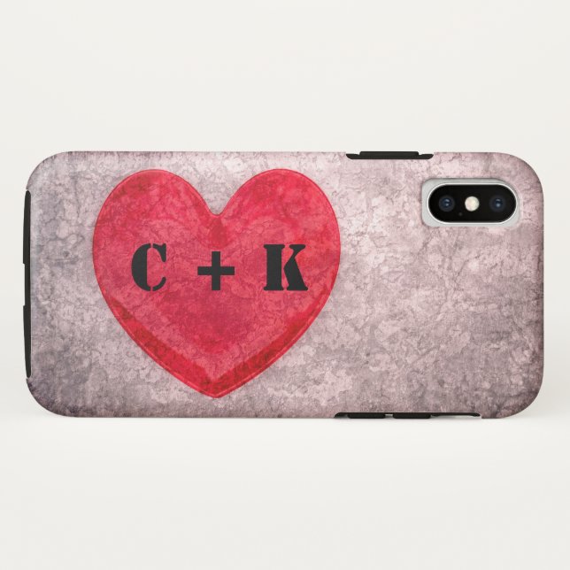 Coques Case-Mate iPhone Monogramme de coeur en pierre Personnaliser (Dos (Horizontal))