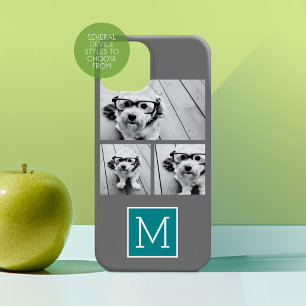 Coques Pour iPhone Monogramme de collection de photos Turquoise et gr