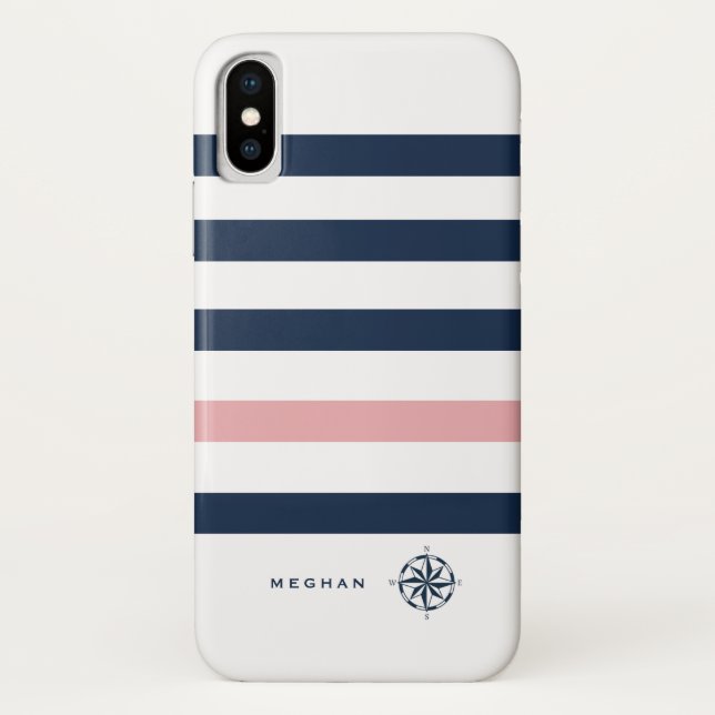 Coques Case-Mate iPhone monogramme de compas de bandes nautiques (Dos)