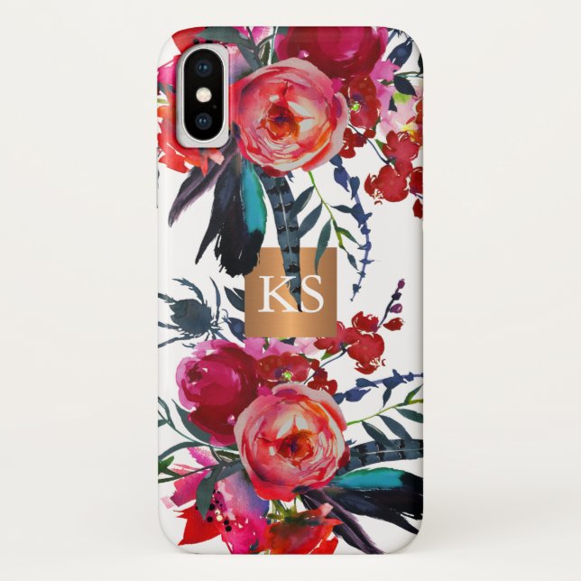 Coques Case-Mate iPhone Monogramme de cuivre métallique à l'aquarelle (Dos)