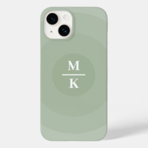 Coque Pour iPhone 14 Monogramme de dégradé circulaire minimaliste vert