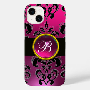 Coque Pour iPhone 14 MONOGRAMME DE DOMMASQUE ROSE NOIR, Ruby Gem