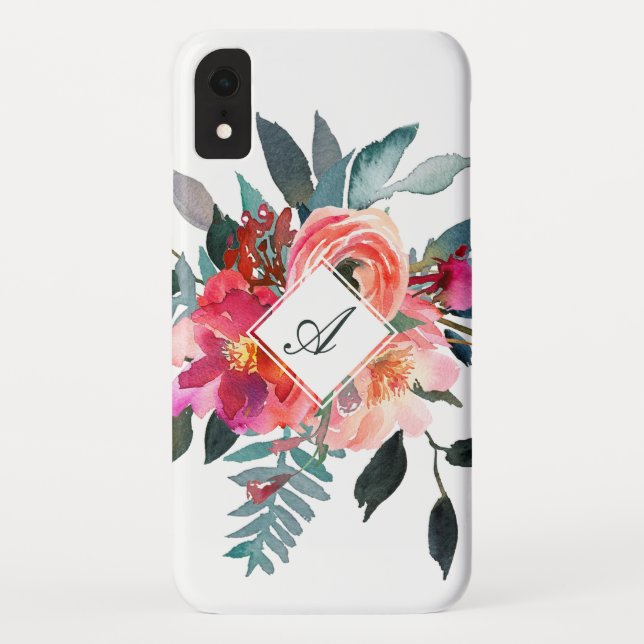 Coques Case-Mate iPhone Monogramme de fantaisie floral d'aquarelle à la (Dos)