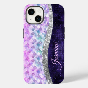Coque Pour iPhone 14 monogramme de fausse parties scintillant de peau d