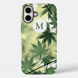 Coques iPhone 16 Plus Monogramme de feuilles d'érable au soleil