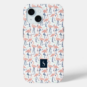 Coque Pour iPhone 15 Monogramme de Flamants roses roses modernes