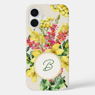 Coques iPhone 16 Monogramme de fleur sauvage à l'aquarelle