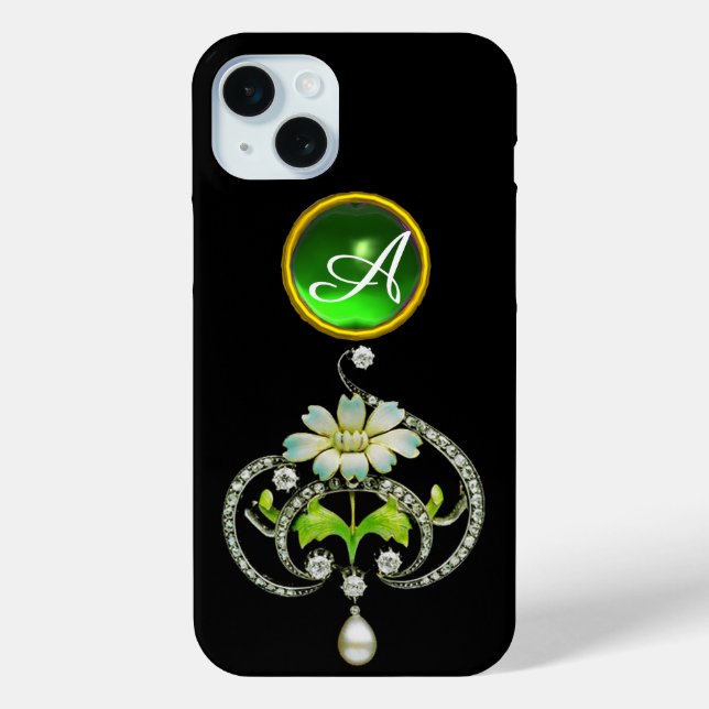 COQUES Case-Mate iPhone MONOGRAMME DE FLEURS D'ÉNAMILE BLANC, DE PERLES ET (Verso)