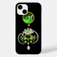 MONOGRAMME DE FLEURS D'ÉNAMILE BLANC, DE PERLES ET