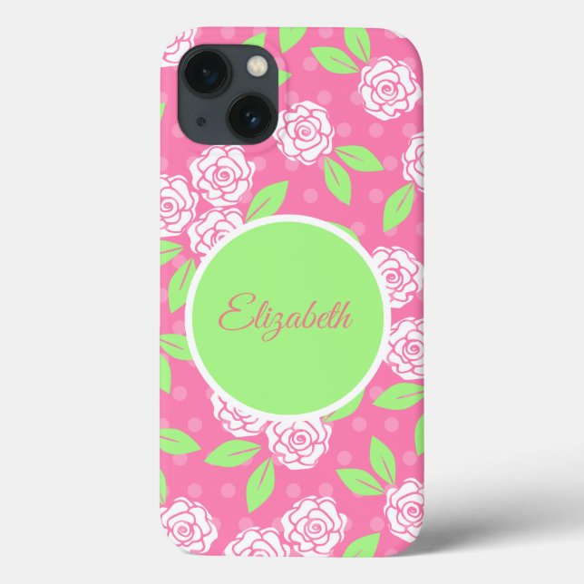 Coques Case-Mate iPhone Monogramme de fleurs rose et verte (Verso)