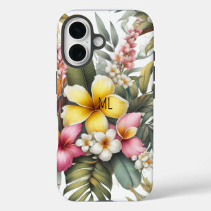 Coques iPhone 16 Monogramme de fleurs tropicales Design d'île