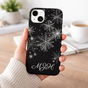 Coque Pour iPhone 14 Plus Monogramme de flocon de neige noir et blanc