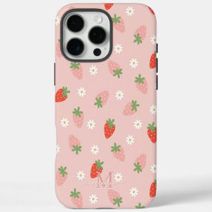 Coques iPhone 16 Pro Max Monogramme de fraises roses et rouges