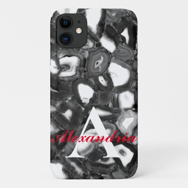Coques Case-Mate iPhone Monogramme de géode noir blanc Abstrait (Dos)