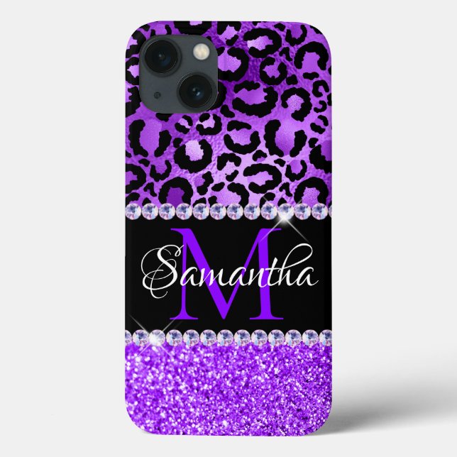 Coques Case-Mate iPhone Monogramme de glam noir et violet (Verso)
